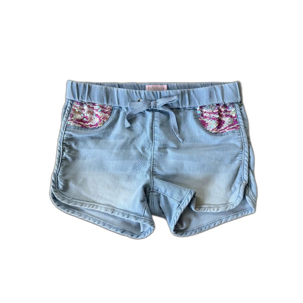 Girls Pair of Elastic Waist Jean Shorts w/ Flip Sequin Pockets by Squeeze sz 10